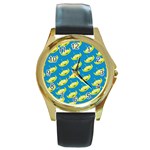 Pattern Aliens Round Gold Metal Watch Front