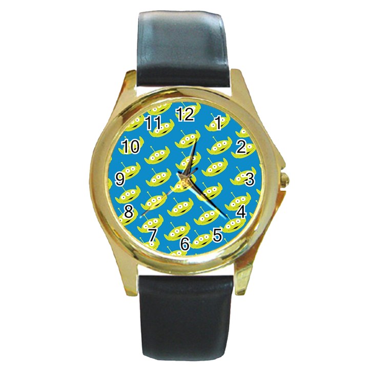 Pattern Aliens Round Gold Metal Watch