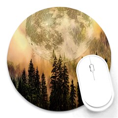 Moon Nature Forest Pine Trees Sky Full Moon Night Round Mousepad by danenraven