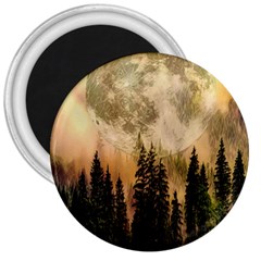 Moon Nature Forest Pine Trees Sky Full Moon Night 3  Magnets by danenraven