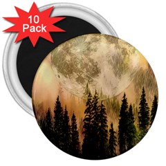 Moon Nature Forest Pine Trees Sky Full Moon Night 3  Magnets (10 Pack)  by danenraven