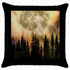 Moon Nature Forest Pine Trees Sky Full Moon Night Throw Pillow Case (black) by danenraven