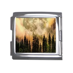 Moon Nature Forest Pine Trees Sky Full Moon Night Mega Link Italian Charm (18mm)