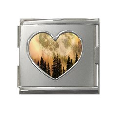 Moon Nature Forest Pine Trees Sky Full Moon Night Mega Link Heart Italian Charm (18mm)