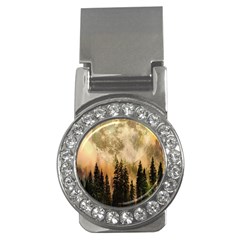 Moon Nature Forest Pine Trees Sky Full Moon Night Money Clips (cz)  by danenraven