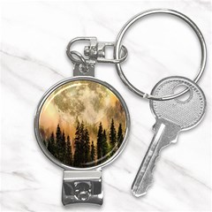 Moon Nature Forest Pine Trees Sky Full Moon Night Nail Clippers Key Chain by danenraven