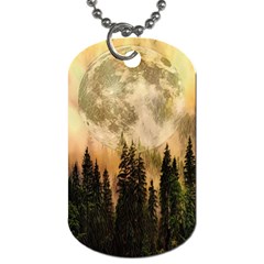 Moon Nature Forest Pine Trees Sky Full Moon Night Dog Tag (one Side) by danenraven