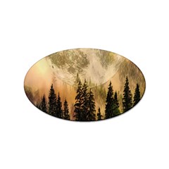 Moon Nature Forest Pine Trees Sky Full Moon Night Sticker Oval (10 Pack) by danenraven