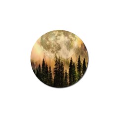 Moon Nature Forest Pine Trees Sky Full Moon Night Golf Ball Marker by danenraven