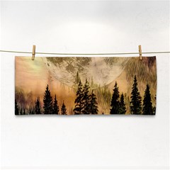 Moon Nature Forest Pine Trees Sky Full Moon Night Hand Towel by danenraven