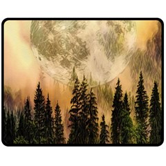 Moon Nature Forest Pine Trees Sky Full Moon Night Fleece Blanket (medium)  by danenraven