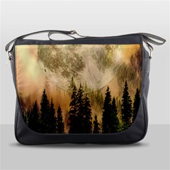 Moon Nature Forest Pine Trees Sky Full Moon Night Messenger Bag by danenraven