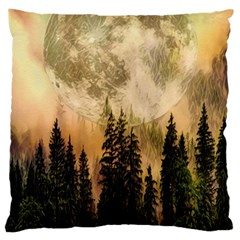 Moon Nature Forest Pine Trees Sky Full Moon Night Large Cushion Case (one Side) by danenraven