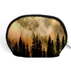 Moon Nature Forest Pine Trees Sky Full Moon Night Accessory Pouch (medium) by danenraven