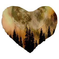 Moon Nature Forest Pine Trees Sky Full Moon Night Large 19  Premium Flano Heart Shape Cushions by danenraven