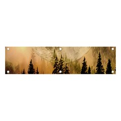 Moon Nature Forest Pine Trees Sky Full Moon Night Banner And Sign 4  X 1  by danenraven