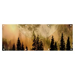 Moon Nature Forest Pine Trees Sky Full Moon Night Banner And Sign 8  X 3  by danenraven