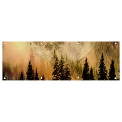 Moon Nature Forest Pine Trees Sky Full Moon Night Banner And Sign 9  X 3  by danenraven