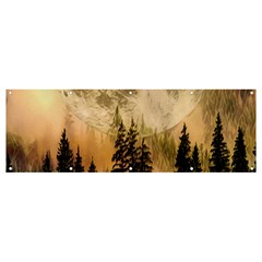 Moon Nature Forest Pine Trees Sky Full Moon Night Banner And Sign 12  X 4  by danenraven