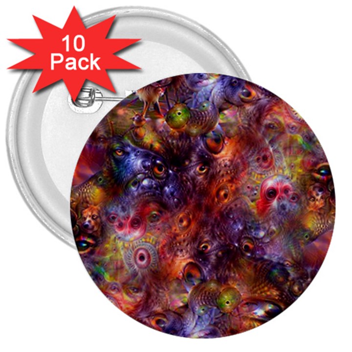 Fantasy Surreal Animals Psychedelic Pattern 3  Buttons (10 pack) 