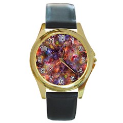 Fantasy Surreal Animals Psychedelic Pattern Round Gold Metal Watch