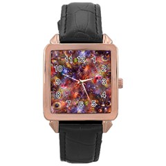 Fantasy Surreal Animals Psychedelic Pattern Rose Gold Leather Watch 