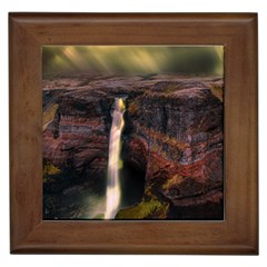 Waterfall Cascade Mountains Cliffs Northern Lights Framed Tile by danenraven