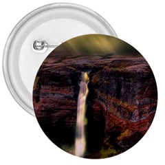 Waterfall Cascade Mountains Cliffs Northern Lights 3  Buttons by danenraven