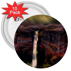 Waterfall Cascade Mountains Cliffs Northern Lights 3  Buttons (10 Pack)  by danenraven