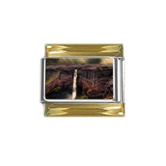 Waterfall Cascade Mountains Cliffs Northern Lights Gold Trim Italian Charm (9mm) by danenraven