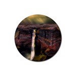 Waterfall Cascade Mountains Cliffs Northern Lights Rubber Coaster (Round) Front