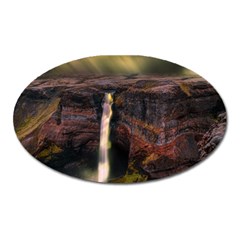 Waterfall Cascade Mountains Cliffs Northern Lights Oval Magnet by danenraven