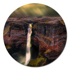 Waterfall Cascade Mountains Cliffs Northern Lights Magnet 5  (round) by danenraven