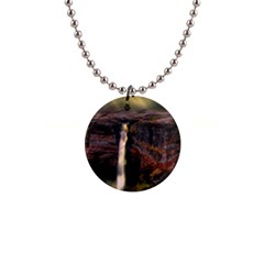 Waterfall Cascade Mountains Cliffs Northern Lights 1  Button Necklace