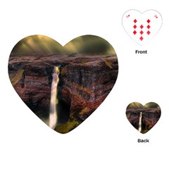 Waterfall Cascade Mountains Cliffs Northern Lights Playing Cards Single Design (heart)