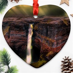 Waterfall Cascade Mountains Cliffs Northern Lights Heart Ornament (two Sides) by danenraven