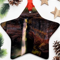 Waterfall Cascade Mountains Cliffs Northern Lights Star Ornament (two Sides) by danenraven