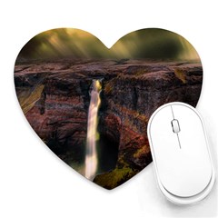 Waterfall Cascade Mountains Cliffs Northern Lights Heart Mousepad by danenraven