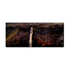 Waterfall Cascade Mountains Cliffs Northern Lights Hand Towel by danenraven