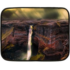 Waterfall Cascade Mountains Cliffs Northern Lights Double Sided Fleece Blanket (mini)  by danenraven