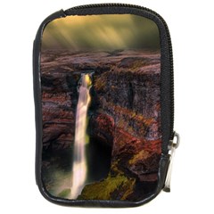 Waterfall Cascade Mountains Cliffs Northern Lights Compact Camera Leather Case by danenraven