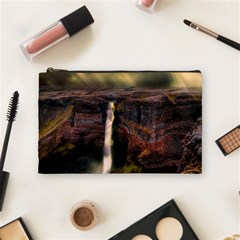 Waterfall Cascade Mountains Cliffs Northern Lights Cosmetic Bag (medium) by danenraven