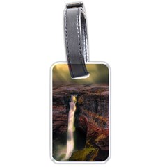 Waterfall Cascade Mountains Cliffs Northern Lights Luggage Tag (one Side) by danenraven