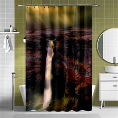 Waterfall Cascade Mountains Cliffs Northern Lights Shower Curtain 48  X 72  (small)  by danenraven