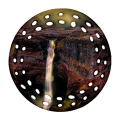 Waterfall Cascade Mountains Cliffs Northern Lights Ornament (round Filigree) by danenraven