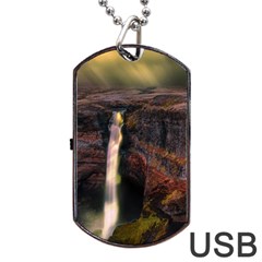 Waterfall Cascade Mountains Cliffs Northern Lights Dog Tag Usb Flash (two Sides) by danenraven