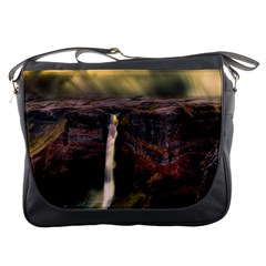 Waterfall Cascade Mountains Cliffs Northern Lights Messenger Bag by danenraven