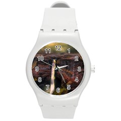 Waterfall Cascade Mountains Cliffs Northern Lights Round Plastic Sport Watch (m) by danenraven