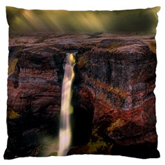 Waterfall Cascade Mountains Cliffs Northern Lights Large Cushion Case (one Side) by danenraven