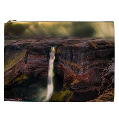 Waterfall Cascade Mountains Cliffs Northern Lights Cosmetic Bag (xxl) by danenraven